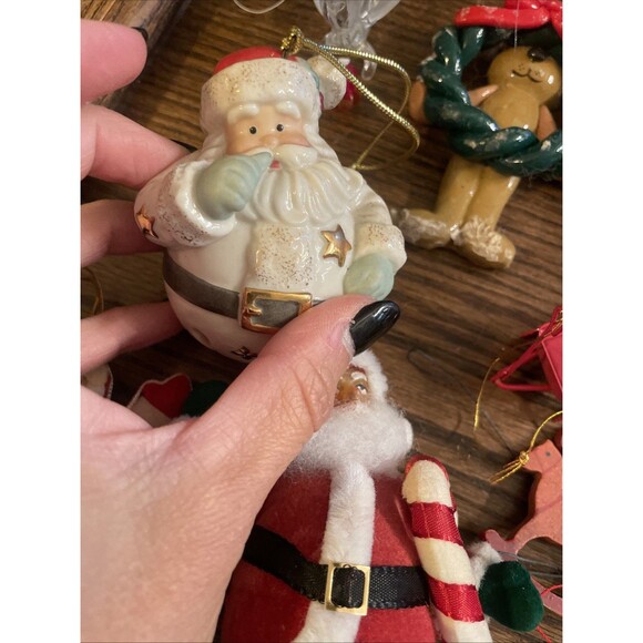 Vintage Christmas Ornament Lot Santa Lenox Hong Kong Horse Bear Glass Wood - Picture 3 of 10